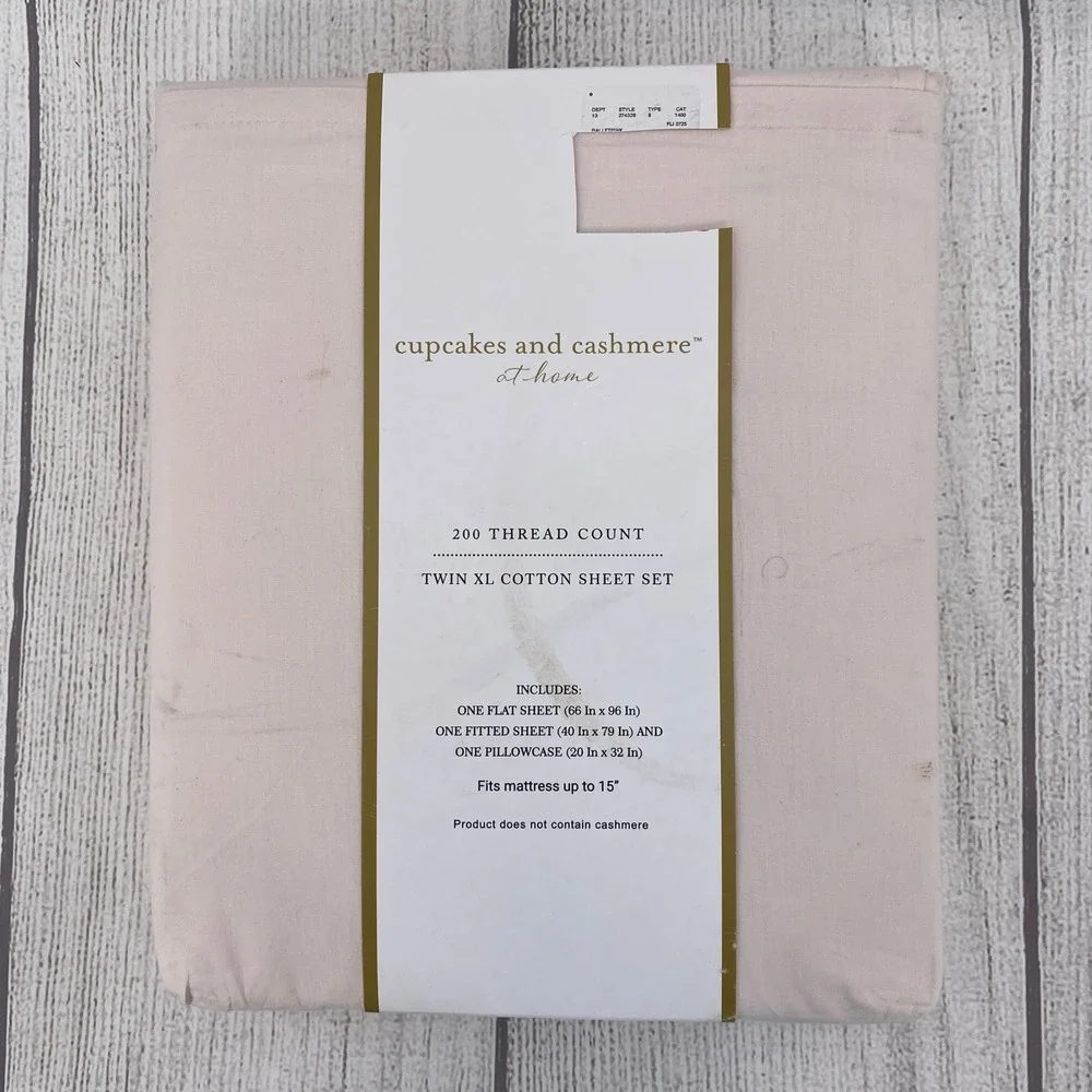 Cupcakes and Cashmere Sheet Set Twin XL Ballet Pink 200TC Cotton 3pc Deep Pocket